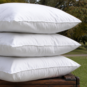 Firm wool pillow shown from angled side view