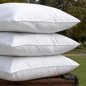 Soft wool pillow shown from angled side view